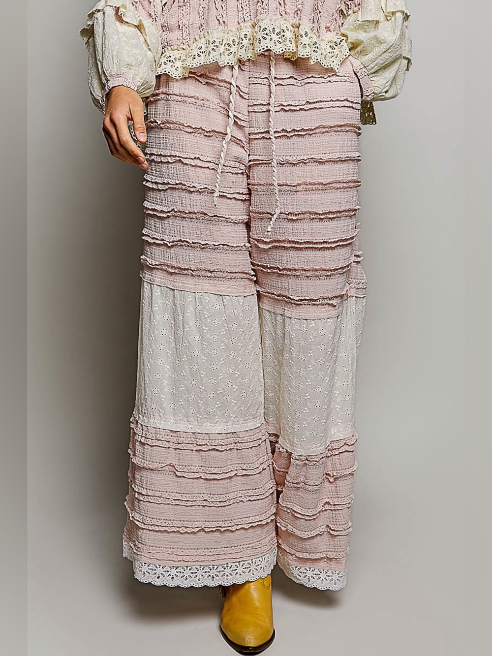 POL Pink and Cream Layered Wide-Leg Pants